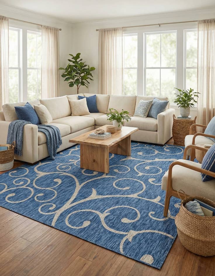 Detail image of  9' x 12'  Washable Botanical Indoor / Outdoor Rug