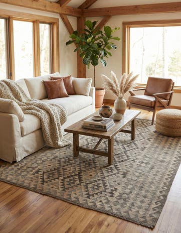 6' 8 x 9' 9 Hand Woven Kilim Maymana Wool Rug