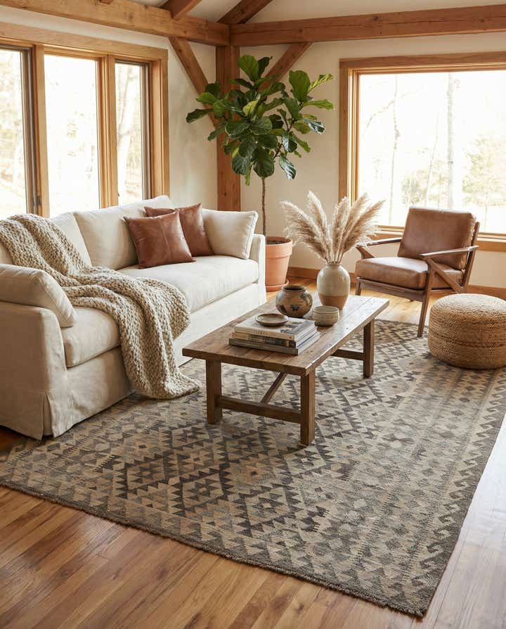 6' 8 x 9' 9 Hand Woven Kilim Maymana Wool Rug