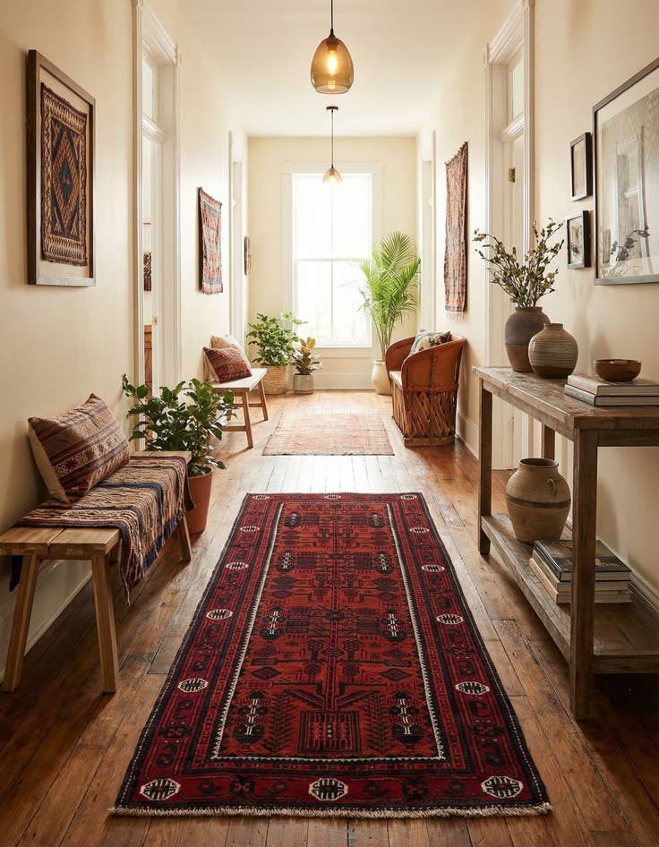 Detail image of 3' 7 x 7' 3  Hand Knotted Afghan Ersari Wool Runner Rug