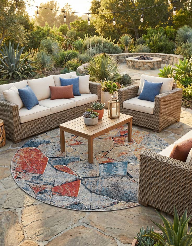 Detail image of 7' 10 x 7' 10  Washable Modern Indoor / Outdoor Round Rug