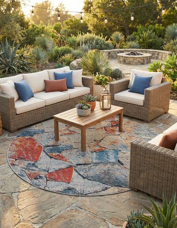 Easy-Clean Modern Indoor / Outdoor Round Rug
