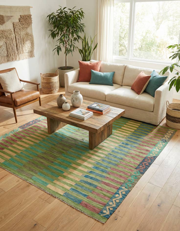 Detail image of 6' 5 x 9' 10  Hand Woven Kilim Modern Wool Rug