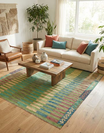 6' 5 x 9' 10 Hand Woven Kilim Modern Wool Rug