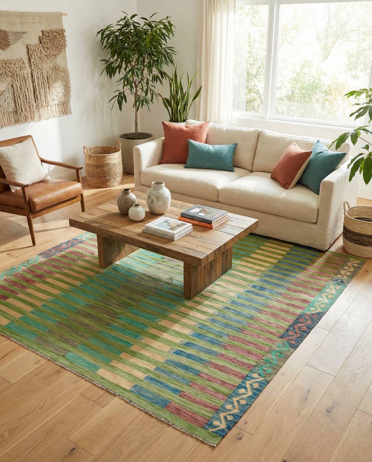 Detail image of 6' 5 x 9' 10 Hand Woven Kilim Modern Wool Rug