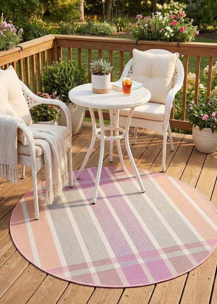 3' x 3' Easy-Clean Striped Indoor / Outdoor Round Rug