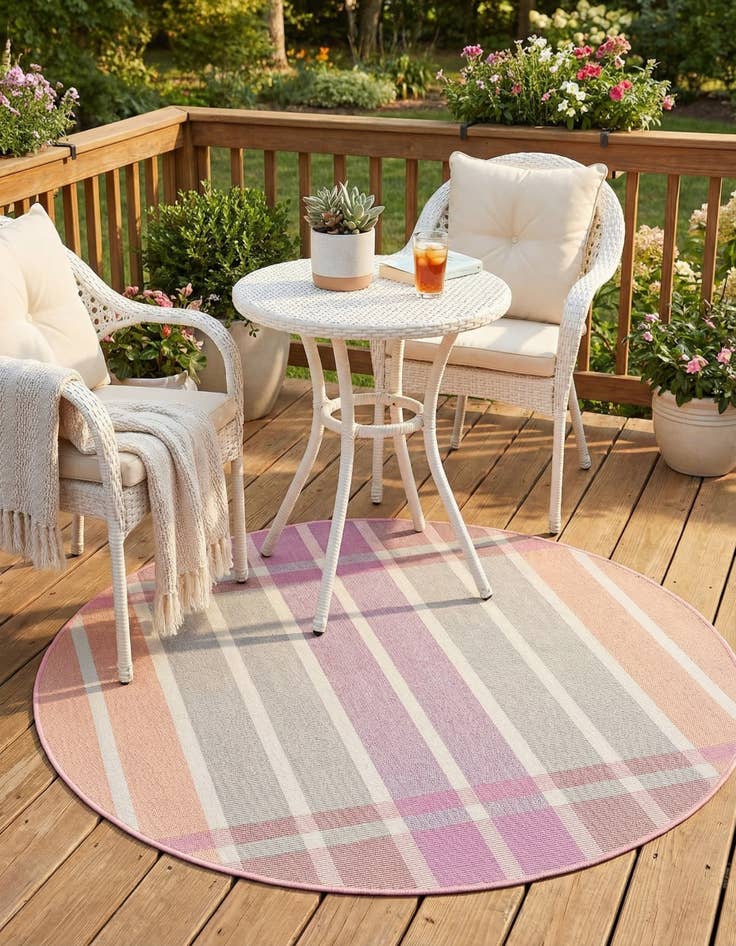 Detail image of 3' x 3' Easy-Clean Striped Indoor / Outdoor Round Rug
