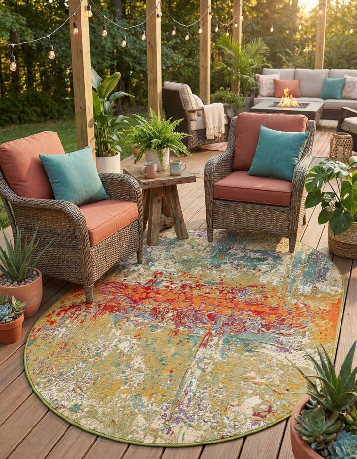 Detail image of 4' x 6' Easy-Clean Modern Indoor / Outdoor Oval Rug