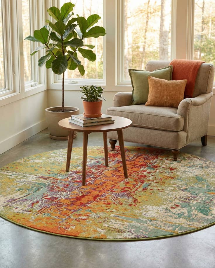 Detail image of 5' x 5' Easy-Clean Modern Indoor / Outdoor Round Rug