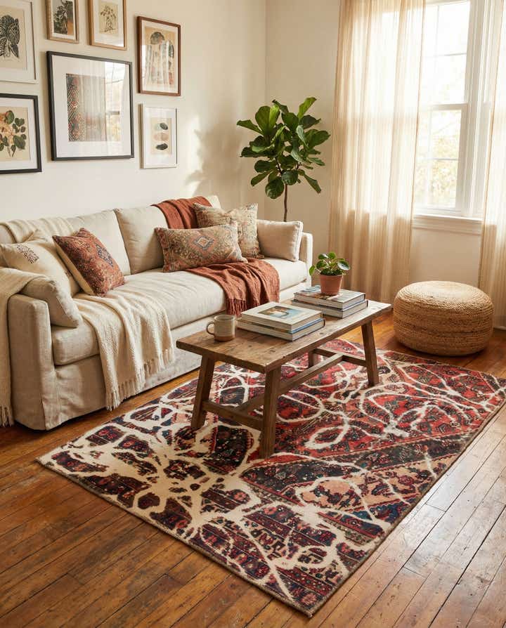 4' 5 x 6' 4 Hand Knotted Ultra Vintage Persian Wool Rug