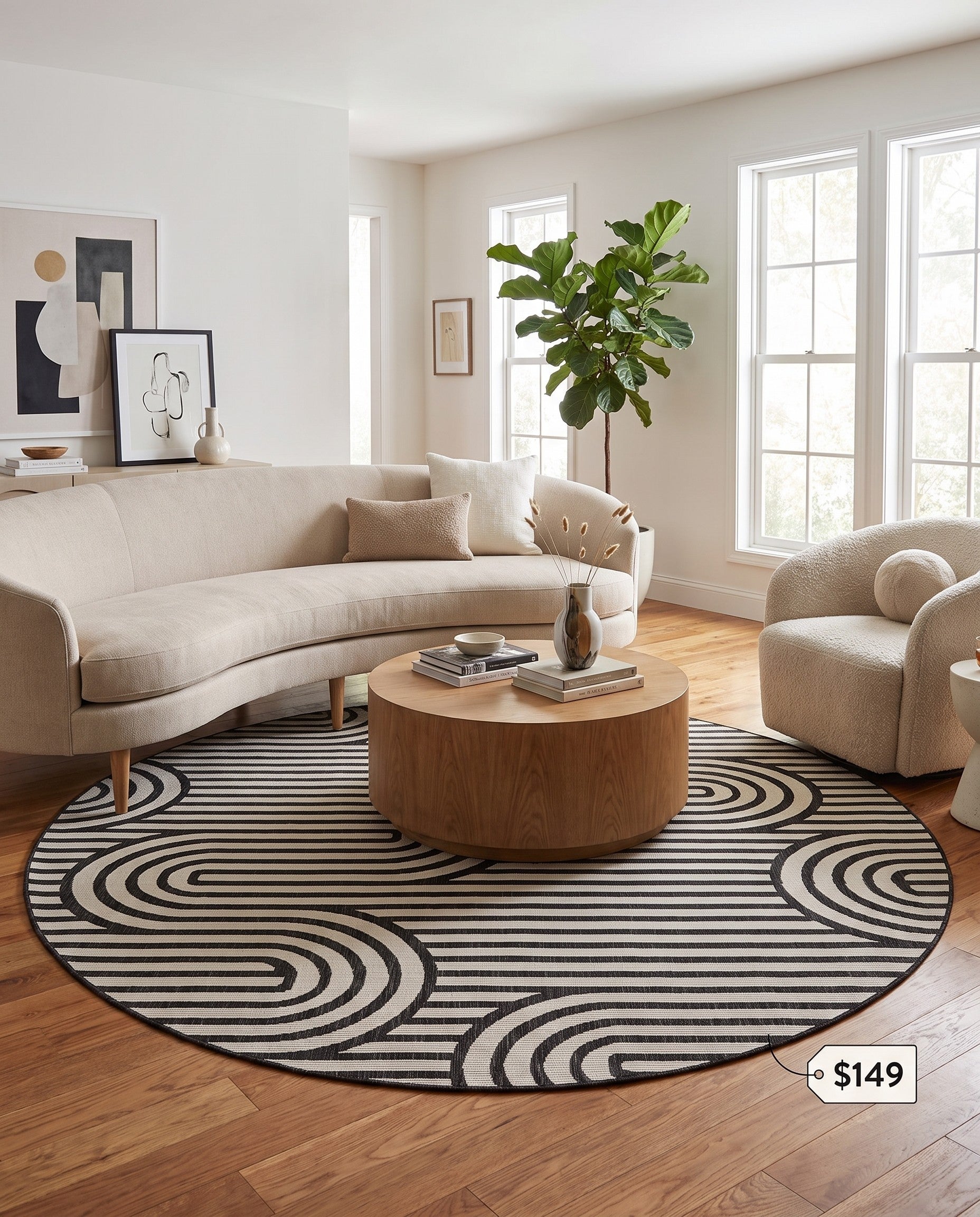 7' 10 x 7' 10 Easy-Clean Modern Indoor / Outdoor Round Rug