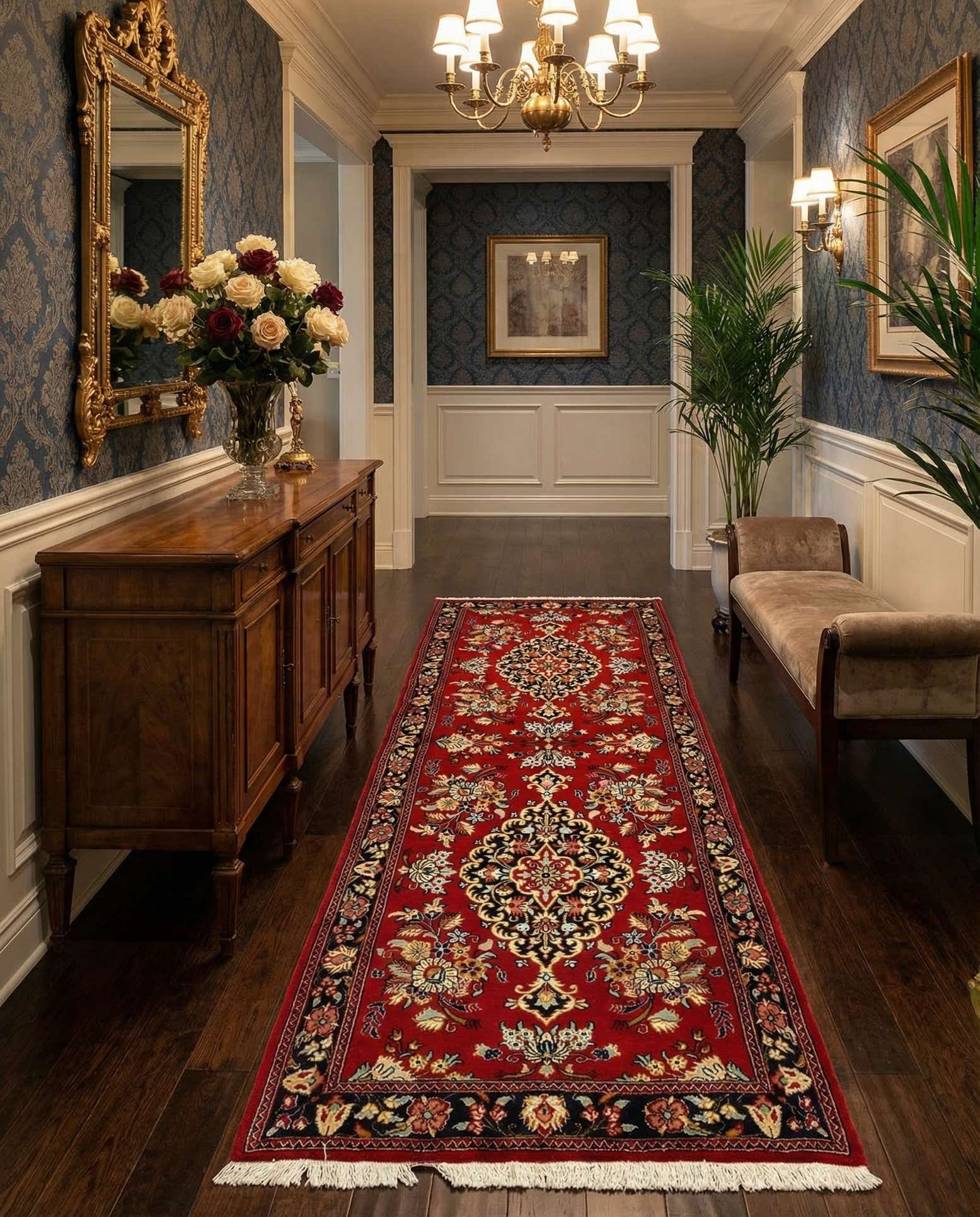 2' 7 x 7' 3 Hand Knotted Qom Persian Runner Rug