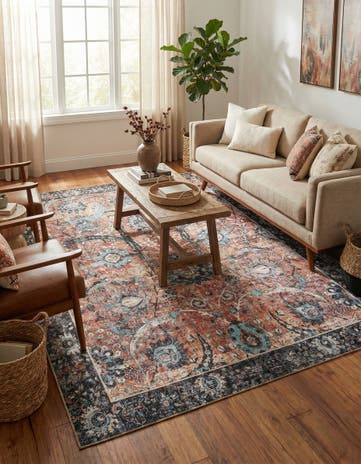 Vintage Rust Red Washable Timeless Rug