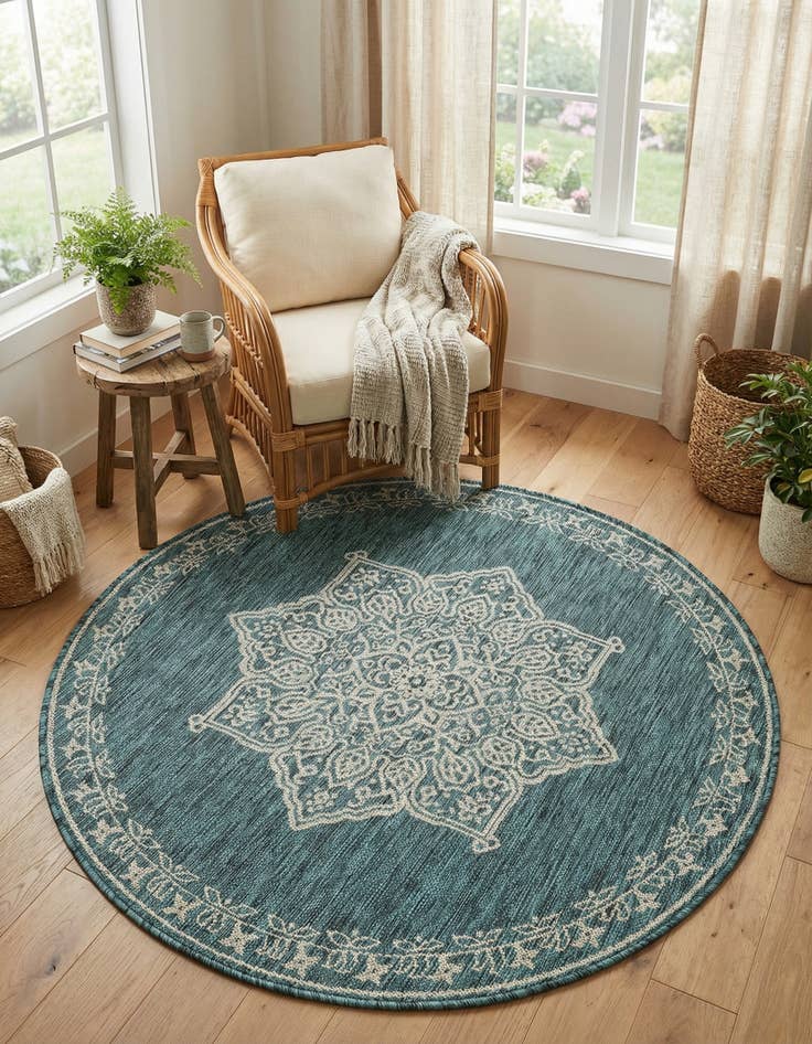 Detail image of 4' x 4'  Washable Traditional Indoor / Outdoor Round Rug
