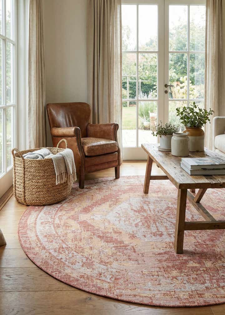 10' x 10' Easy-Clean Traditional Indoor / Outdoor Round Rug