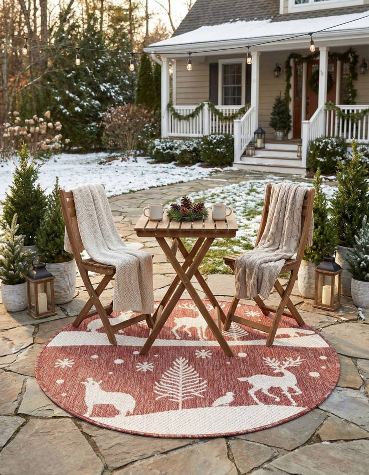 Detail image of  3' x 3'  Washable Holiday Indoor / Outdoor Round Rug
