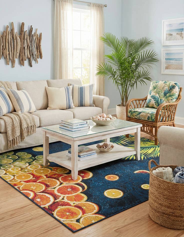 Detail image of  7' 10 x 7' 10  Washable Coastal Indoor / Outdoor Square Rug
