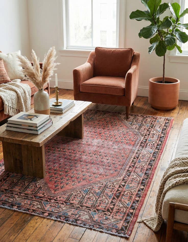 Detail image of 4' 5 x 6' 6  Hand Knotted Ultra Vintage Persian Wool Rug