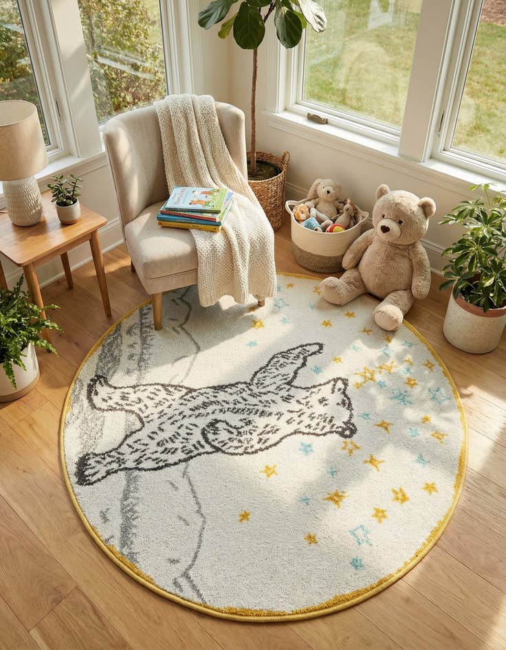 Detail image of 3' 3 x 3' 3 Bear Whimsy Kids Round Rug