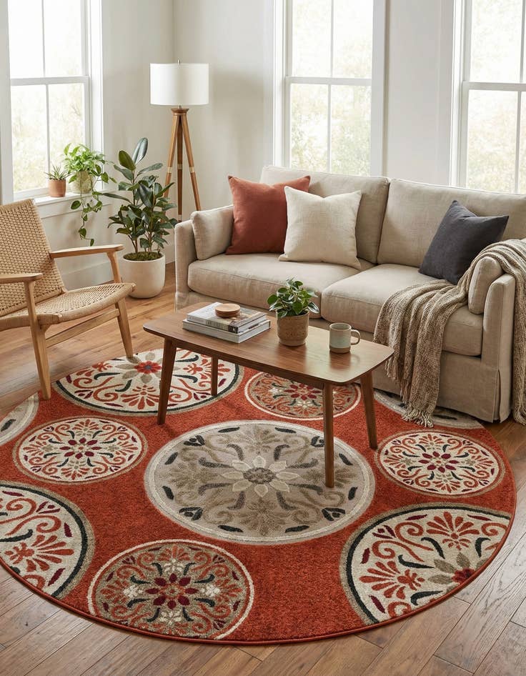 Detail image of 7' 1 x 7' 1  Washable Modern Indoor / Outdoor Round Rug