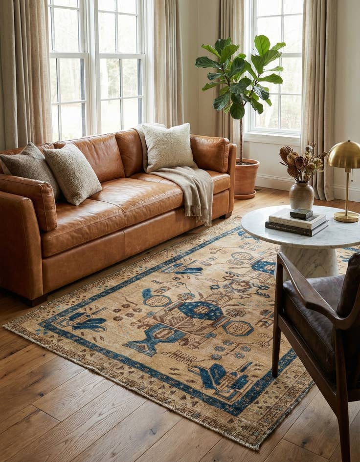 Detail image of  5' 2 x 6' 7  Hand Knotted Ultra Vintage Persian Wool Square Rug