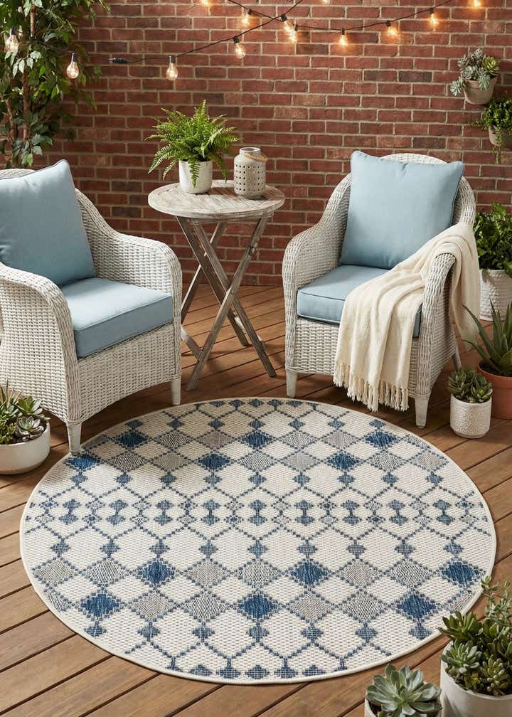 4' x 4' Easy-Clean Trellis Indoor / Outdoor Round Rug