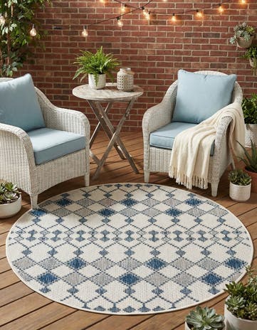 Ivory Easy-Clean Lattice Indoor / Outdoor Round Rug