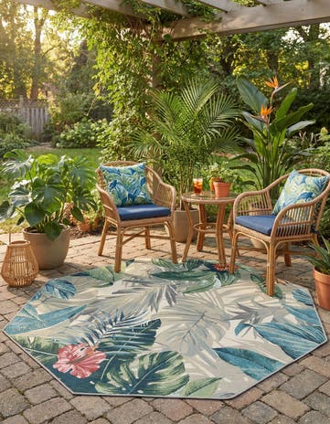 7' x 7' Easy-Clean Botanical Indoor / Outdoor Octagon Rug