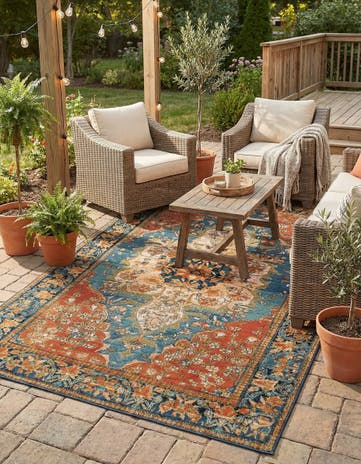 5' x 8' Easy-Clean Traditional Indoor / Outdoor Rug