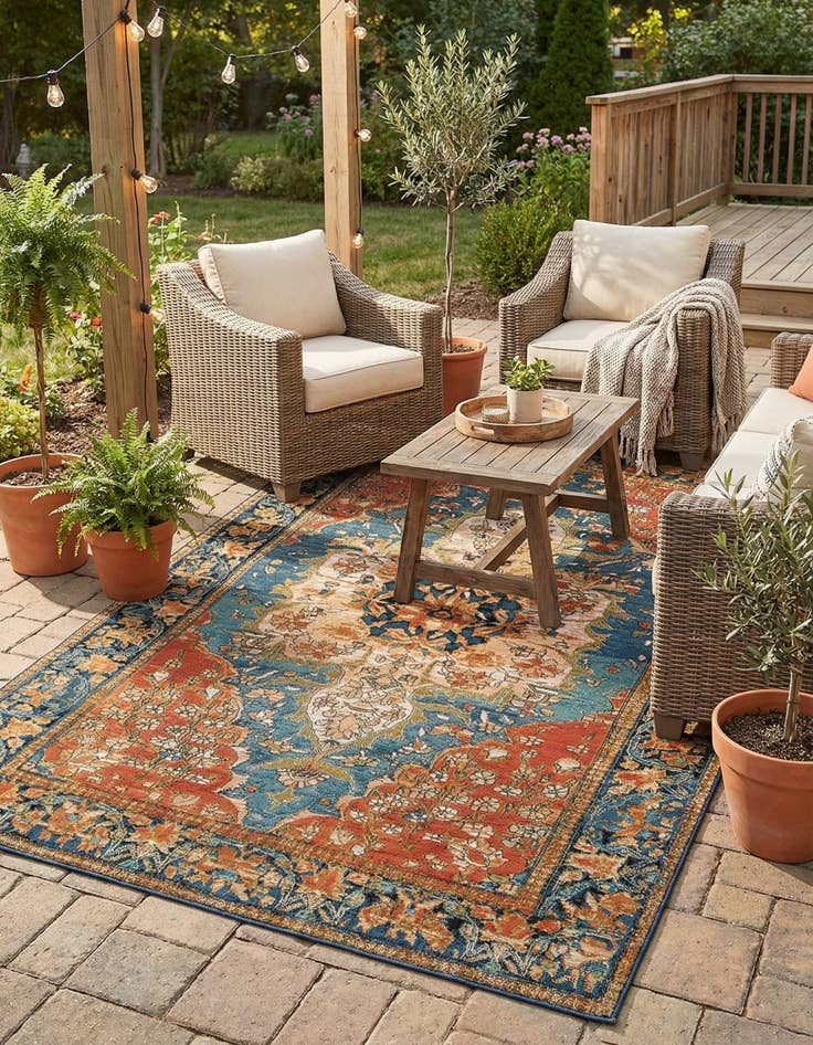 Detail image of 5' x 8'  Washable Traditional Indoor / Outdoor Rug