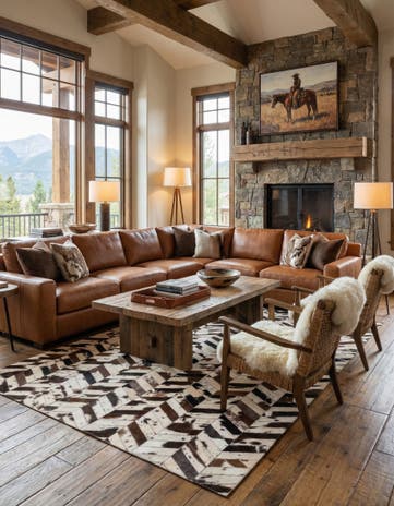 4' 9 x 6' 7 Cowhide Leather Rug