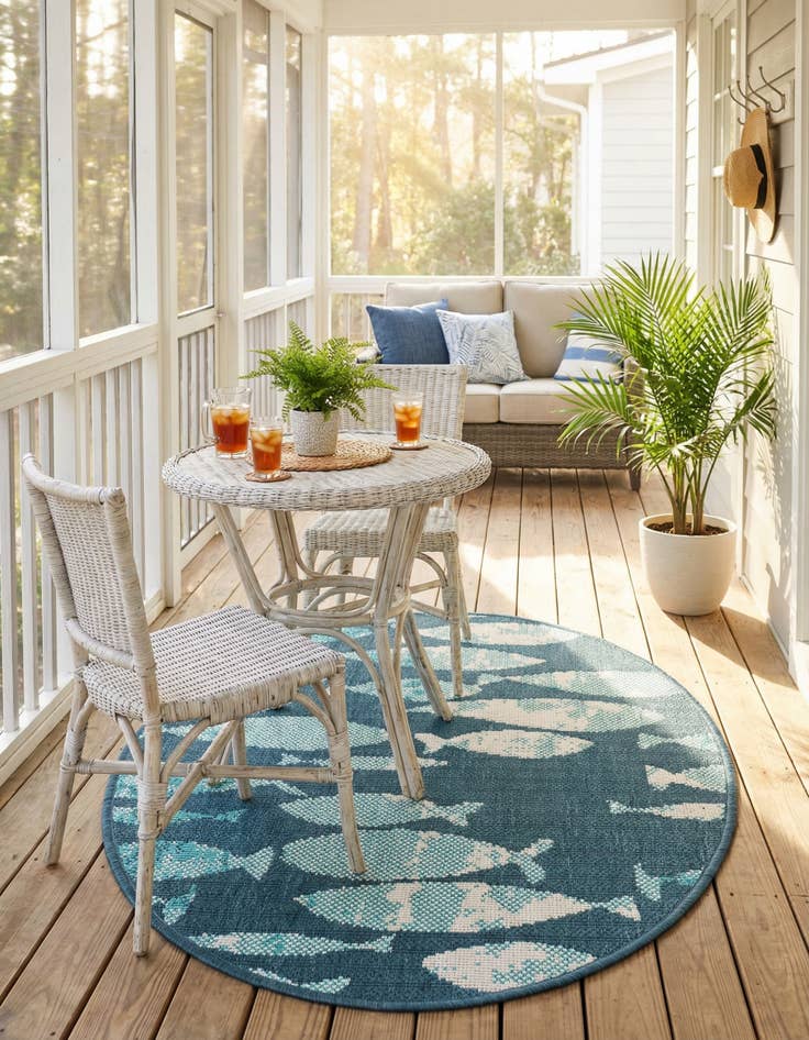 Detail image of 2' x 3'  Washable Coastal Indoor / Outdoor Oval Rug