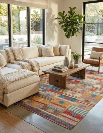 6' 8 x 9' 7 Hand Woven Kilim Modern Wool Rug