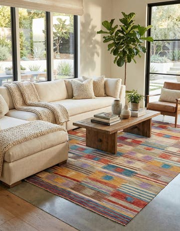 6' 8 x 9' 7 Hand Woven Kilim Modern Wool Rug