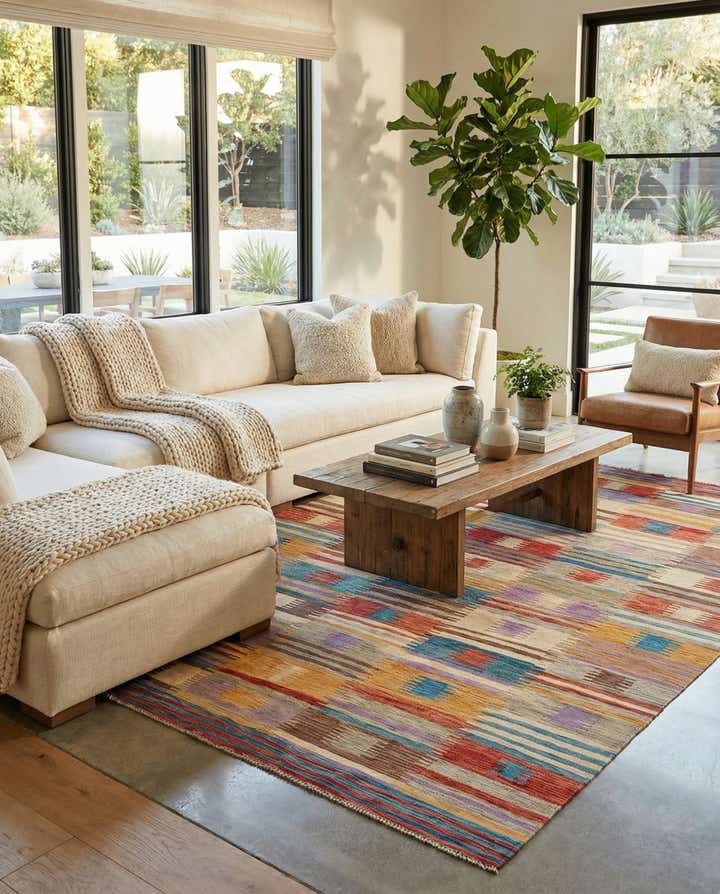 6' 8 x 9' 7 Hand Woven Kilim Modern Wool Rug