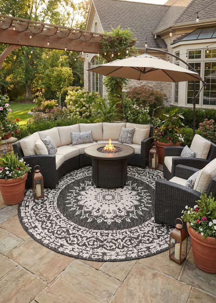 12' x 12' Easy-Clean Traditional Indoor / Outdoor Round Rug