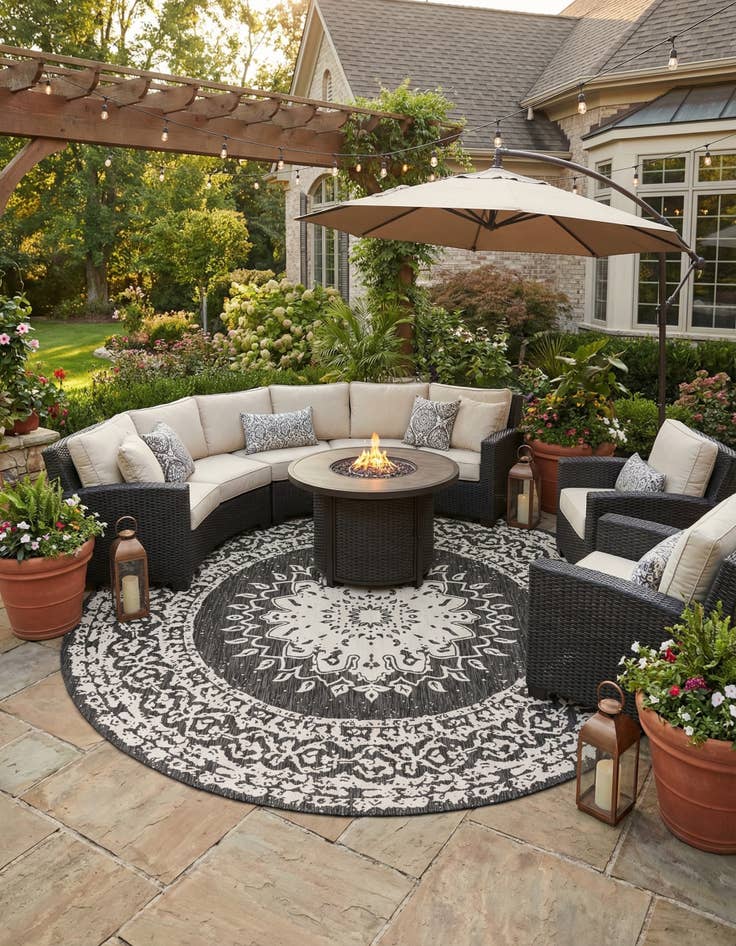 Detail image of  12' x 12'  Washable Traditional Indoor / Outdoor Round Rug