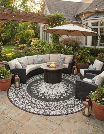 12' x 12' Easy-Clean Traditional Indoor / Outdoor Round Rug