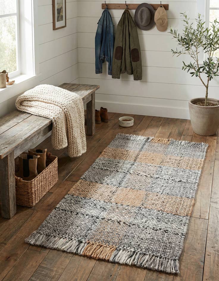 Detail image of 2' x 3' 1  Hand Woven Eco Plaid   Washable Indoor / Outdoor Rug