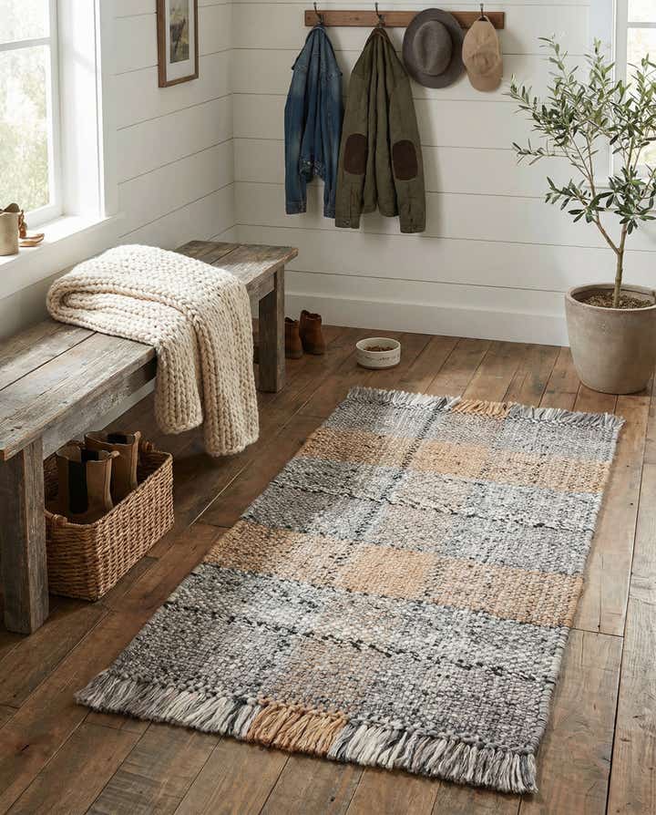 2' x 3' 1 Easy-Clean Eco Plaid Washable Indoor / Outdoor Rug