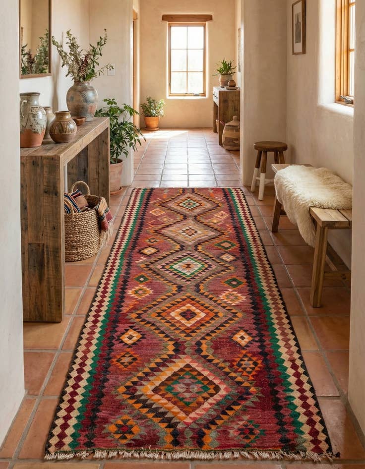 Detail image of 4' 6 x 9' 8  Hand Woven Kilim Fars Wool Runner Rug
