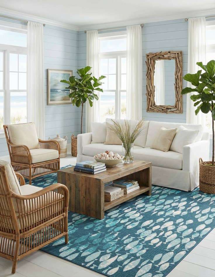 Detail image of  10' x 10'  Washable Coastal Indoor / Outdoor Square Rug