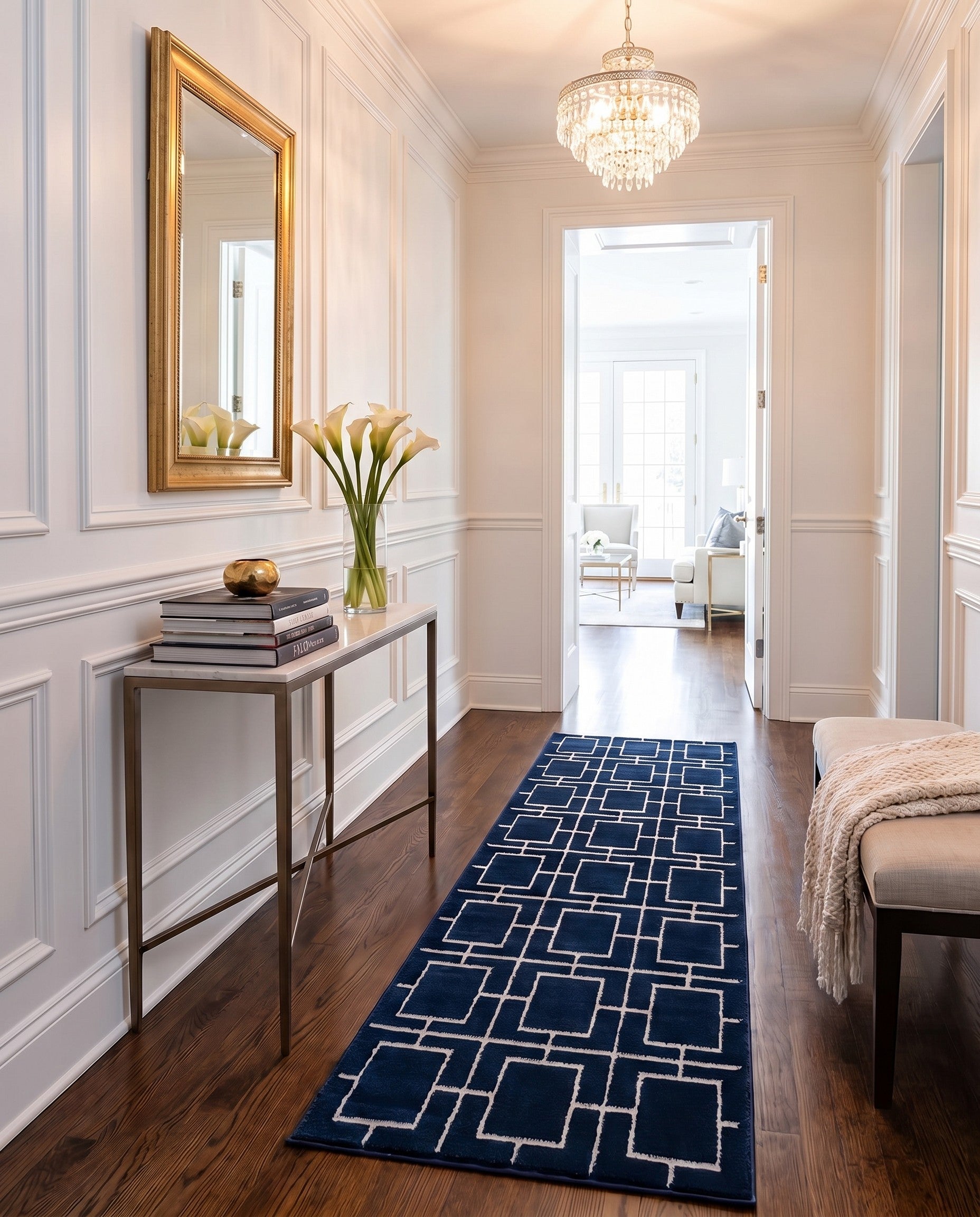 Navy Blue Silver Marilyn Monroe™ Glam Deco Runner Rug
