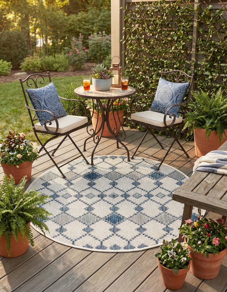 Detail image of  3' x 3'  Washable Lattice Indoor / Outdoor Round Rug