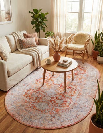 Rust Red Washable Timeless Oval Rug
