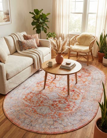 Rust Red Washable Timeless Oval Rug