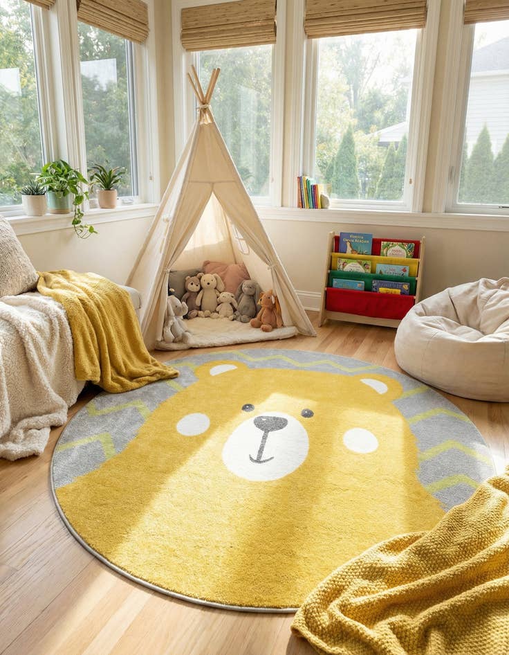 Detail image of  7' 10 x 7' 10 Bear Whimsy Kids Round Rug