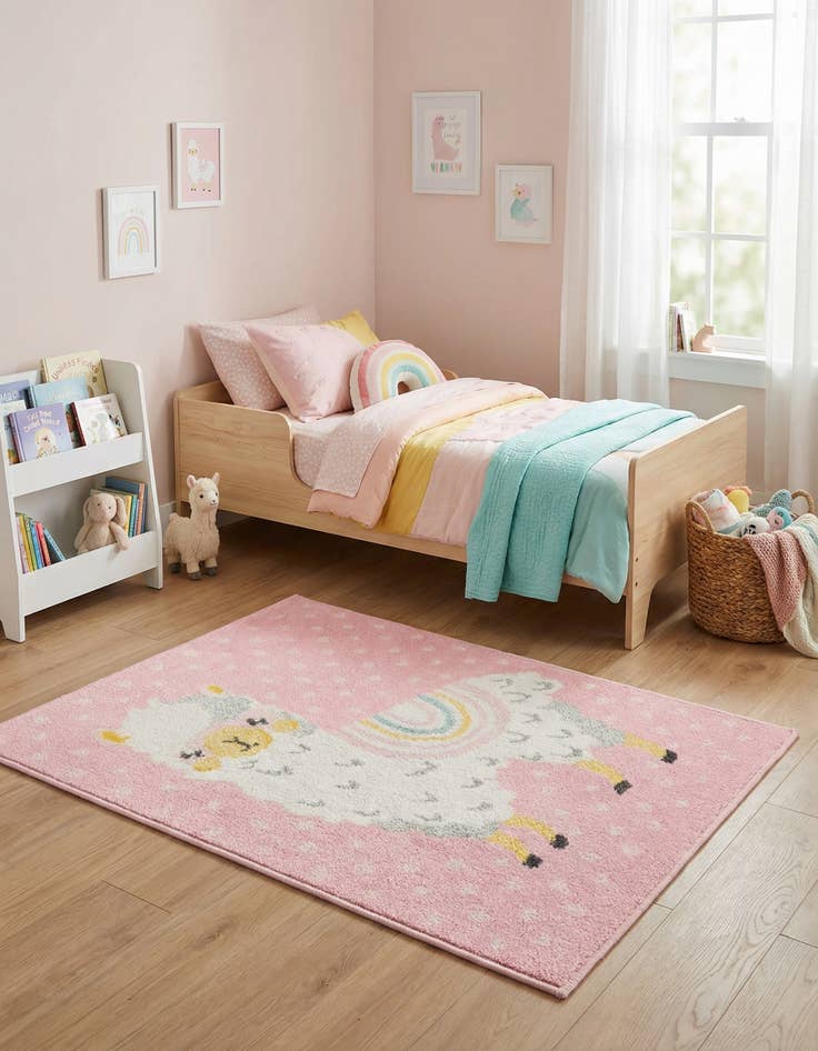 Detail image of 2' 2 x 3' Llama Whimsy Kids Rug