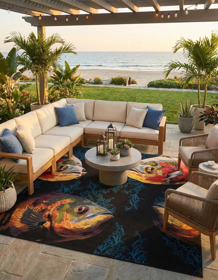 Detail image of 12' x 12'  Washable Coastal Indoor / Outdoor Square Rug