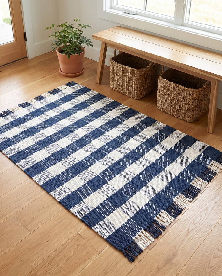 Detail image of 4' x 6' Easy-Clean Eco Plaid Washable Indoor / Outdoor Rug